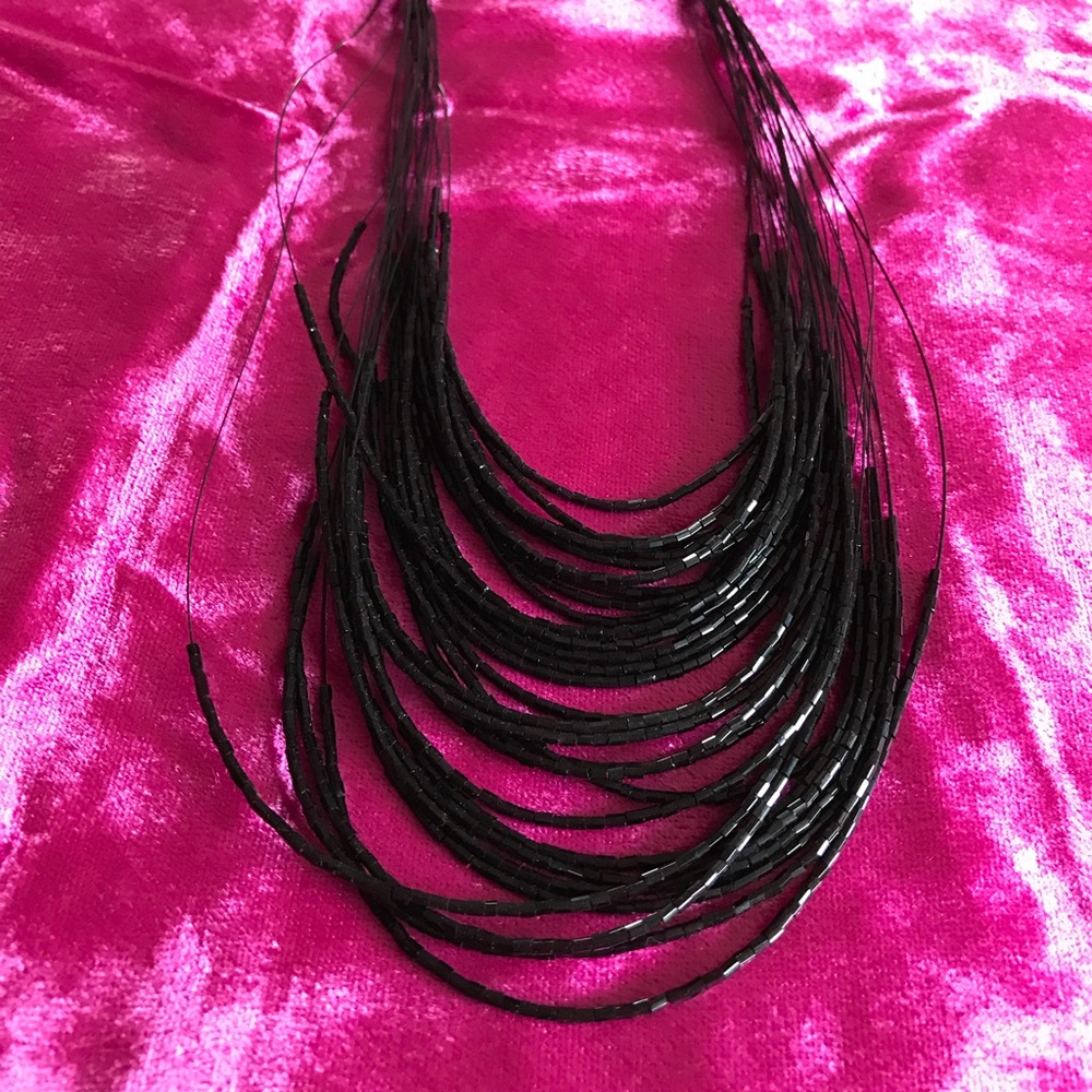 Black Multi String Bead Necklace - image 1